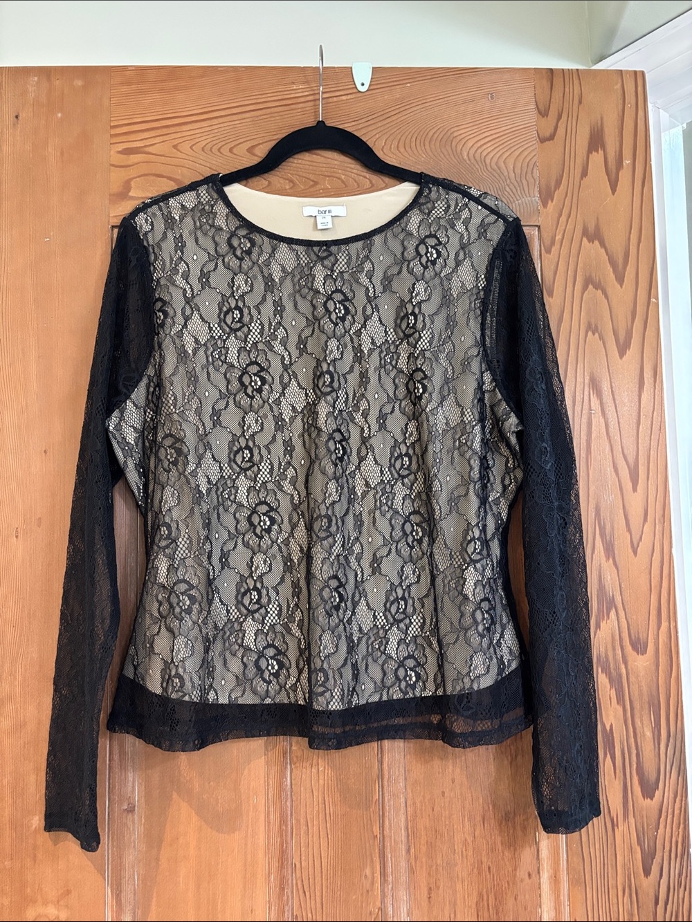 Bar III Black Lace Long Sleeve Top with Nude Lining Size 2X NWOT